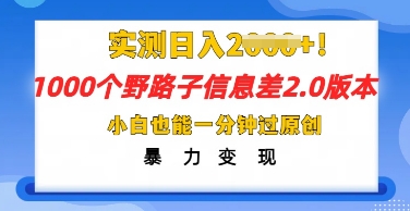 2025抖音1000个野路子信息差最新玩法，一分钟过原创，暴力变现月入几k-派资源
