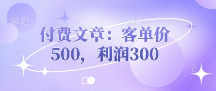付费文章：客单价500，利润300-派资源