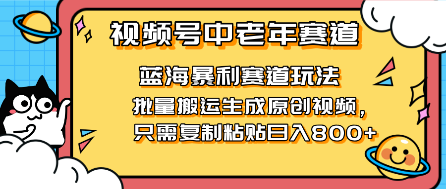 （14314期）2025视频号中老年短视频蓝海暴利风口！复制粘贴搬运视频单日赚800+，无...-派资源