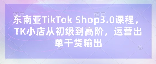 东南亚TikTok Shop3.0课程，TK小店​从初级到高阶，运营出单干货输出-派资源