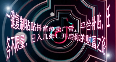 一键复制粘贴抖音热卖广告，平台补贴，任务不限量，日入几张，开启你的财富之路!-派资源